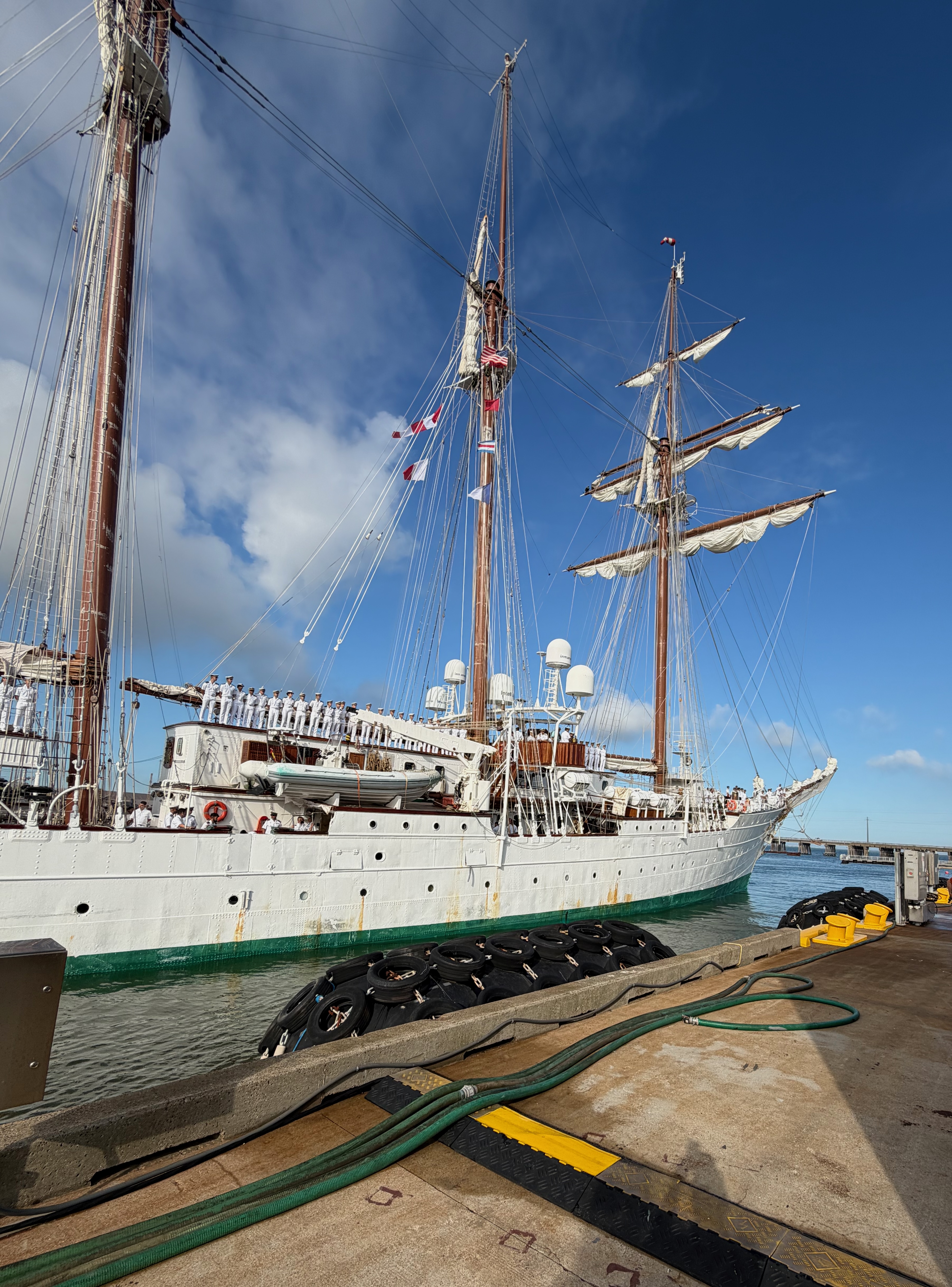 The Spanish Navy training ship Juan Sebastián de Elcano at the Texas A&M Galveston campus pier